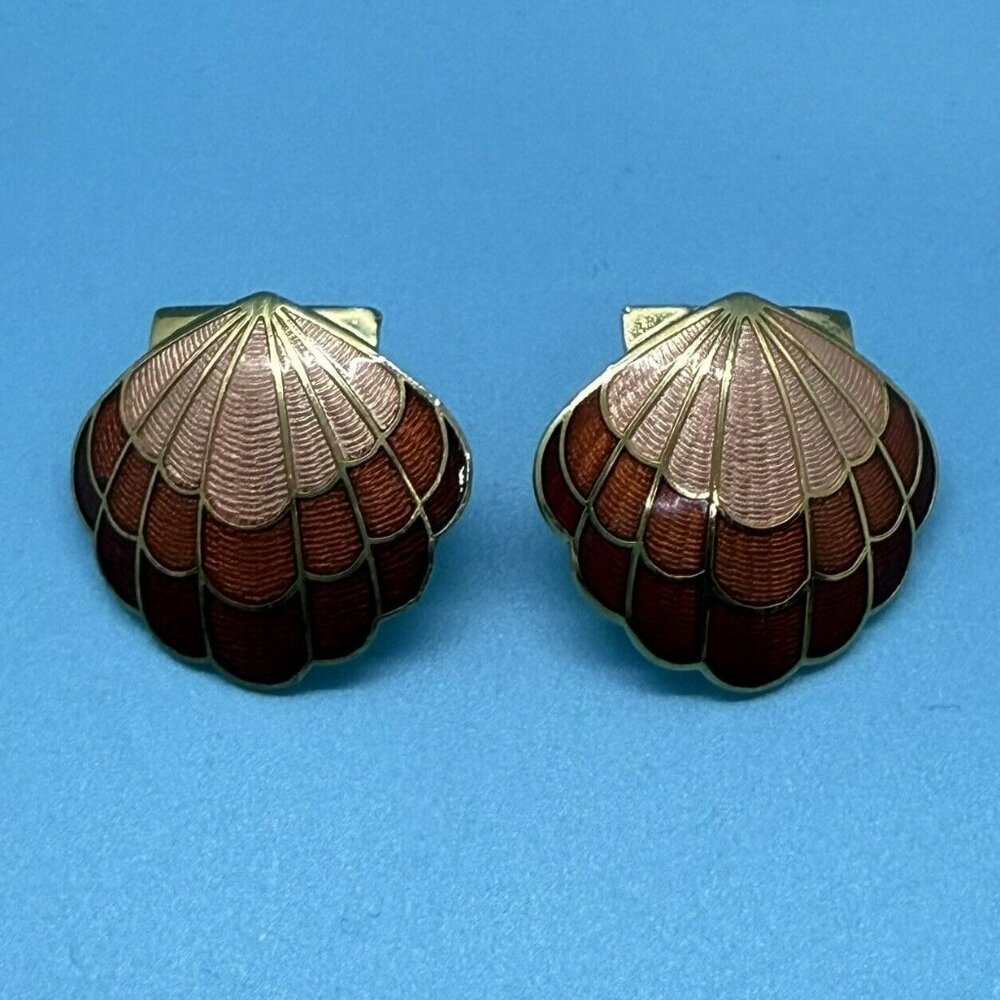 Vintage Avon Cloisonné Clam Shell‎ Pierced Earrings Pink